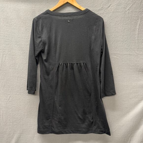 prAna Blouse Womens Medium Black V-Neck Tunic Top 3/4 Sleeve Embroidered Boho - Picture 4 of 5